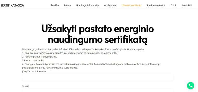 Užsakyti energinio naudingumo sertifikatą